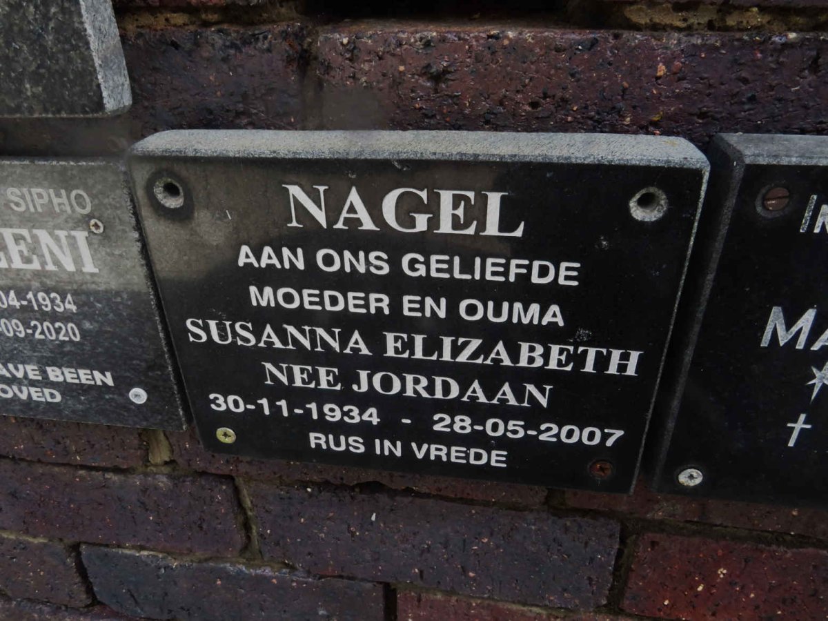 NAGEL Susanna Elizabeth nee JORDAAN 1934-2007