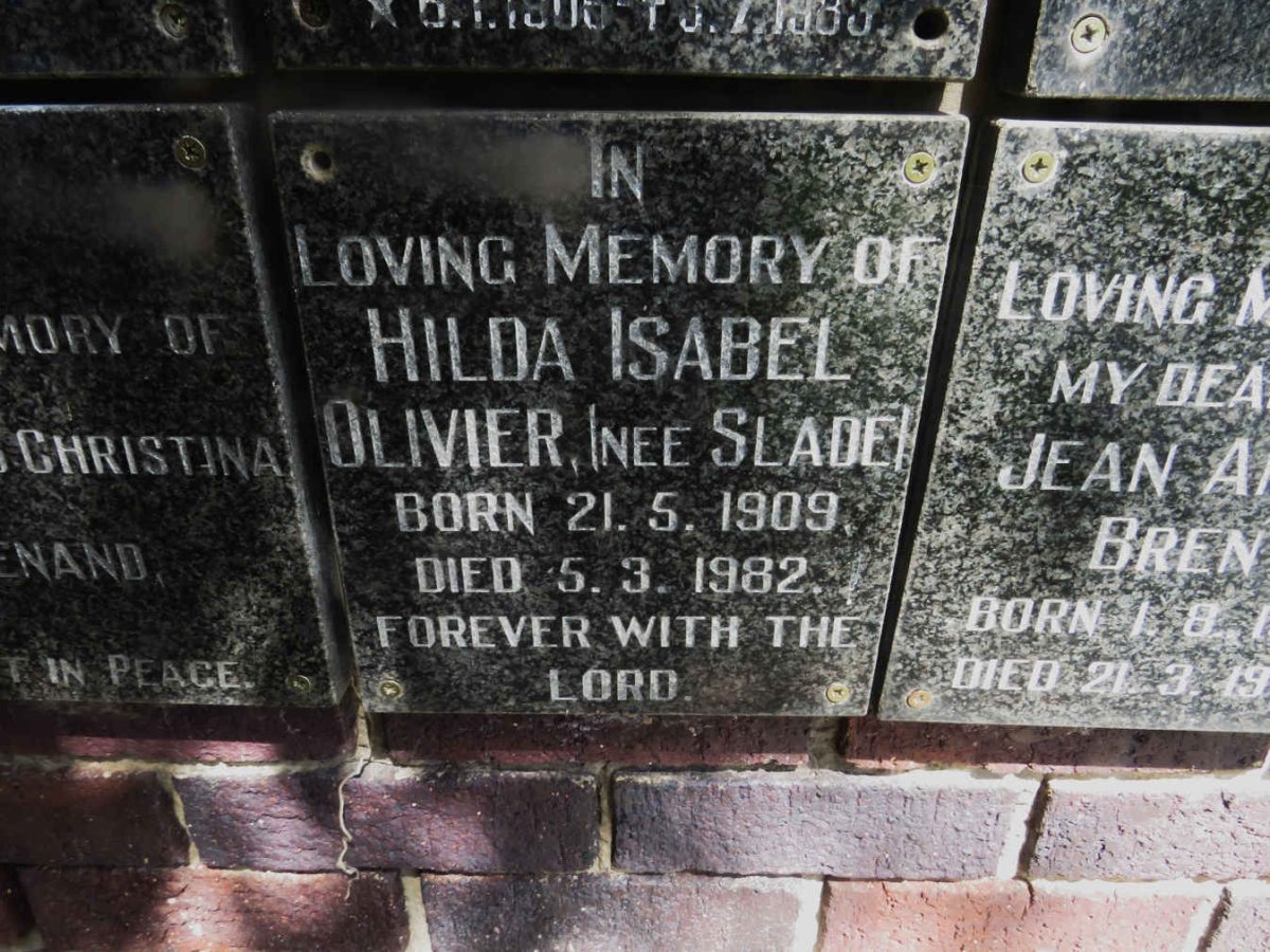 OLIVIER Hilda Isabel nee SLADE 1909-1982