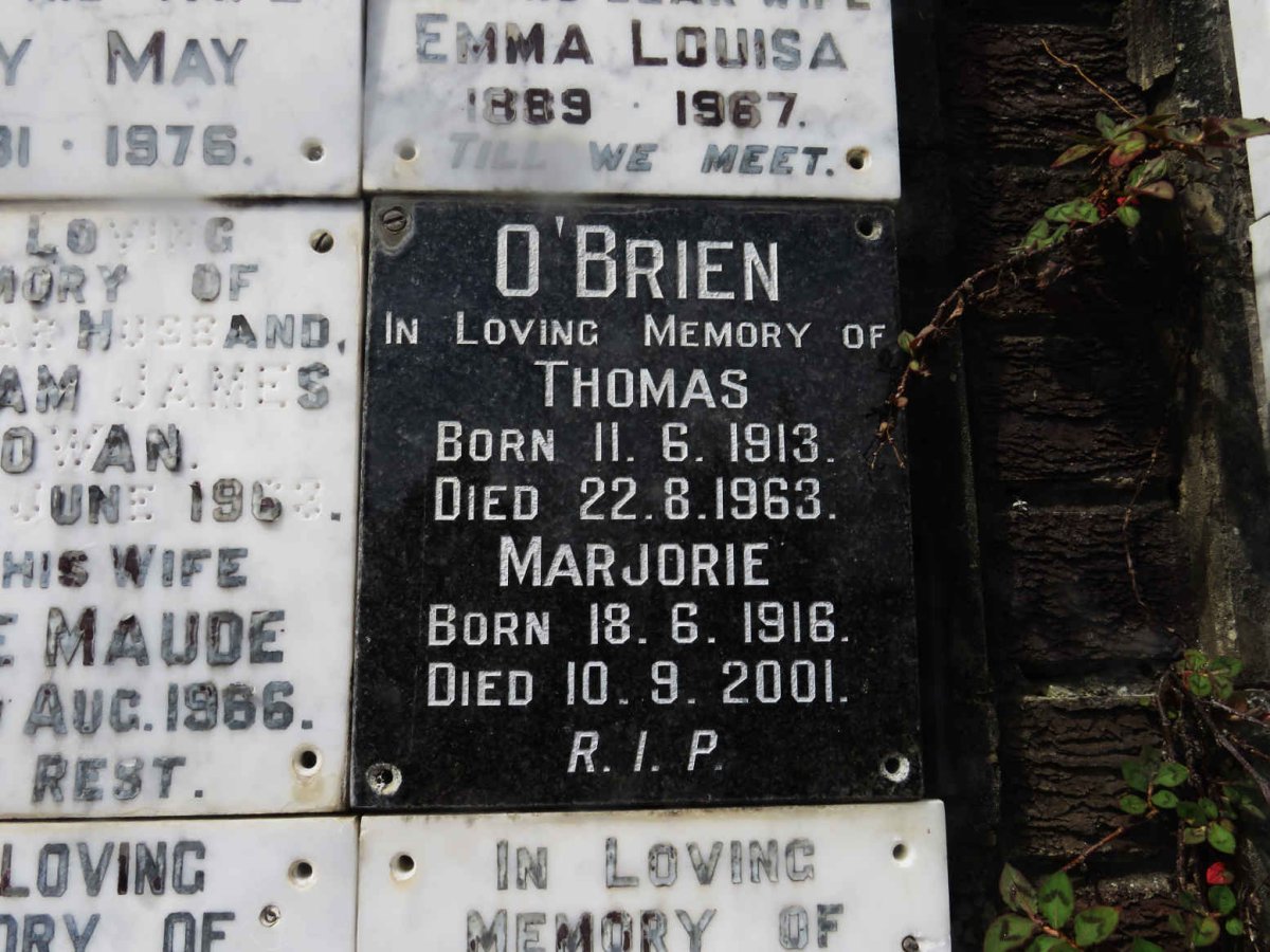 O'BRIEN Thomas 1913-1963 &amp; Marjorie 1916-2001