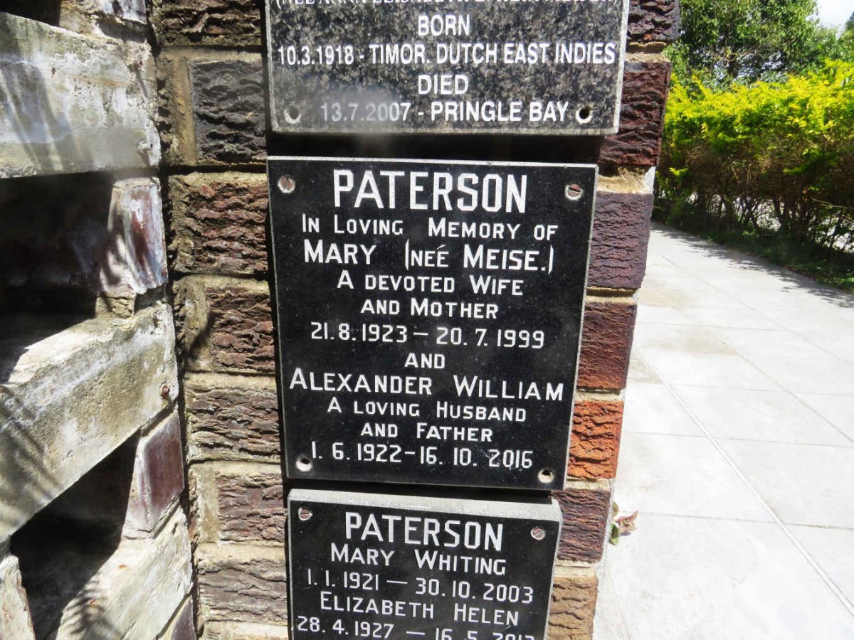 PATERSON Alexander William 1922-2016 &amp; Mary MEISE 1923-1999