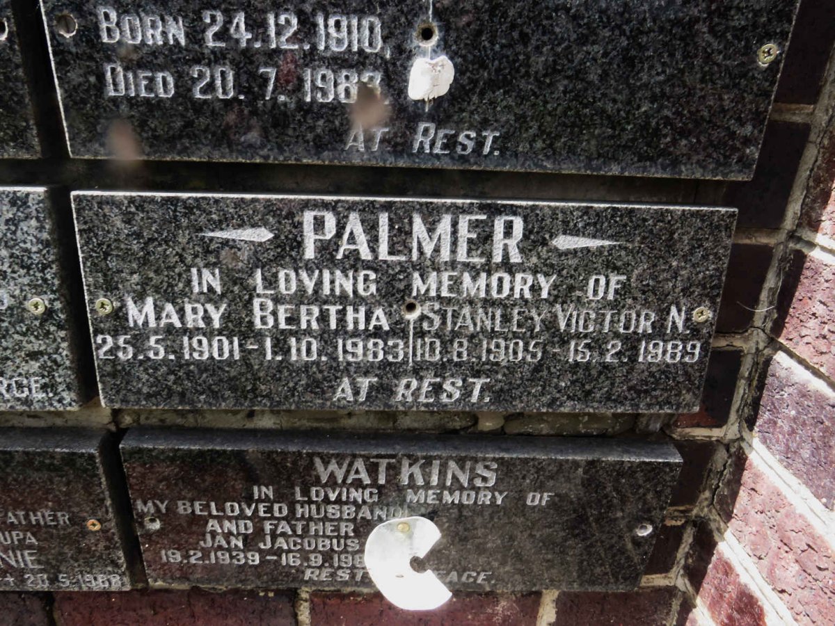 PALMER Stanley Victor N. 1905-1989 &amp; Mary Bertha 1901-1983