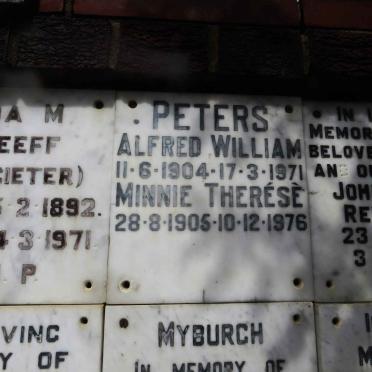 PETERS Alfred William 1904-1971 &amp; Minnie Therese 1905-1976