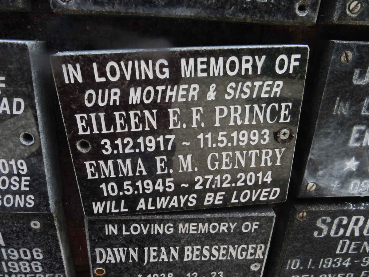 PRINCE Eileen E.F. 1917-1993 :: GENTRY Emma E.M. 1945-2014