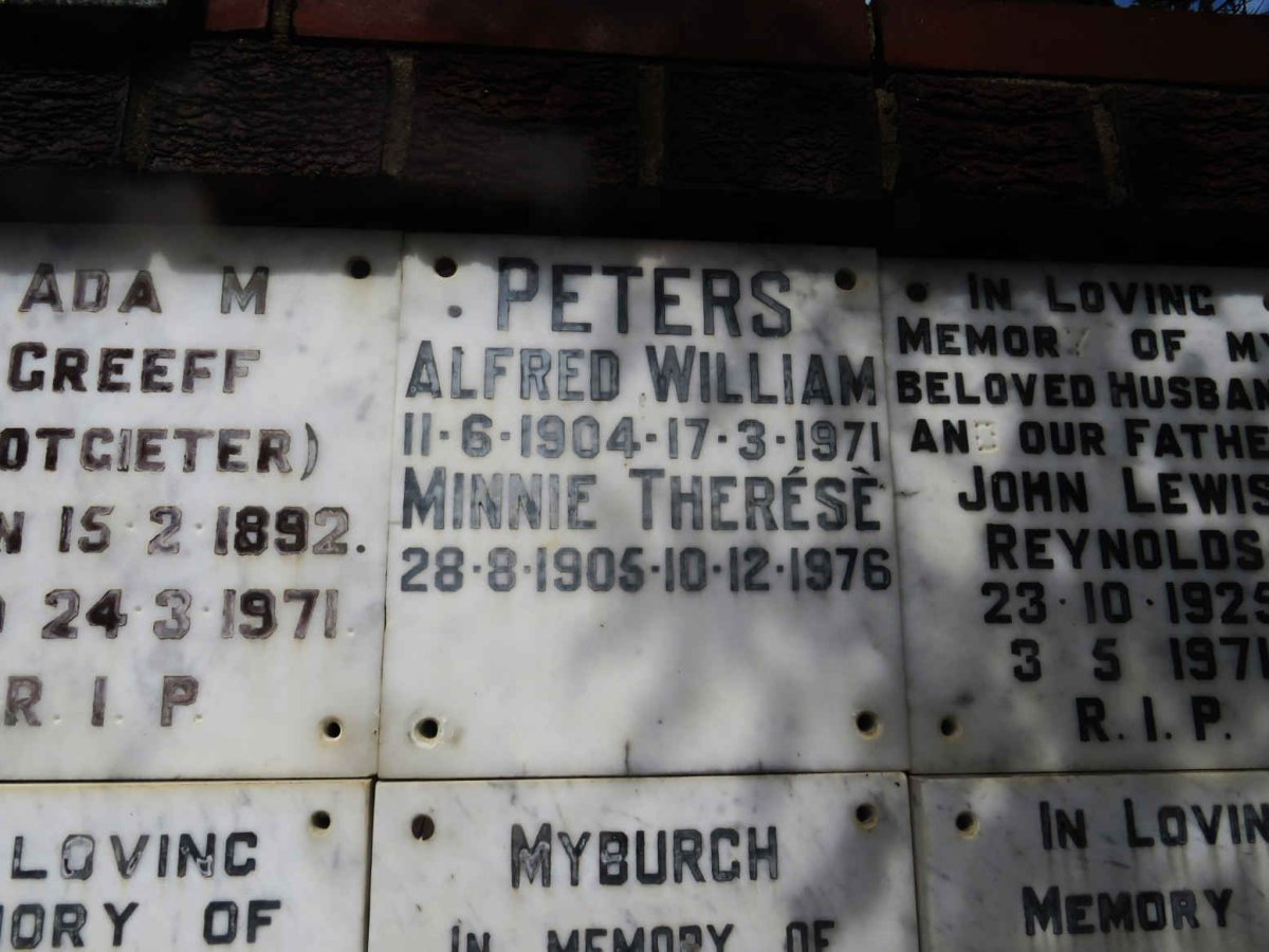 PETERS Alfred William 1904-1971 &amp; Minnie Therese 1905-1976