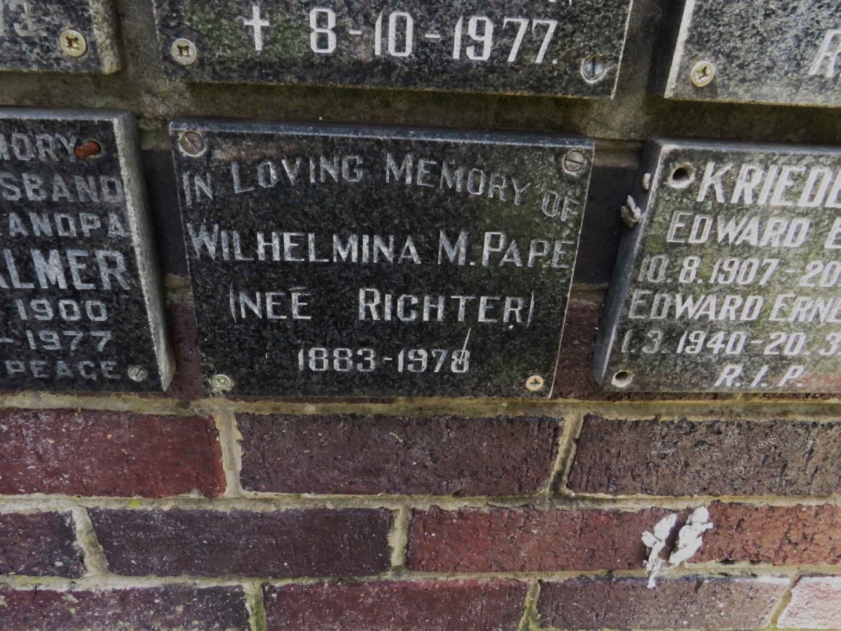 PAPE Wilhelmina M. nee RICHTER 1883-1978