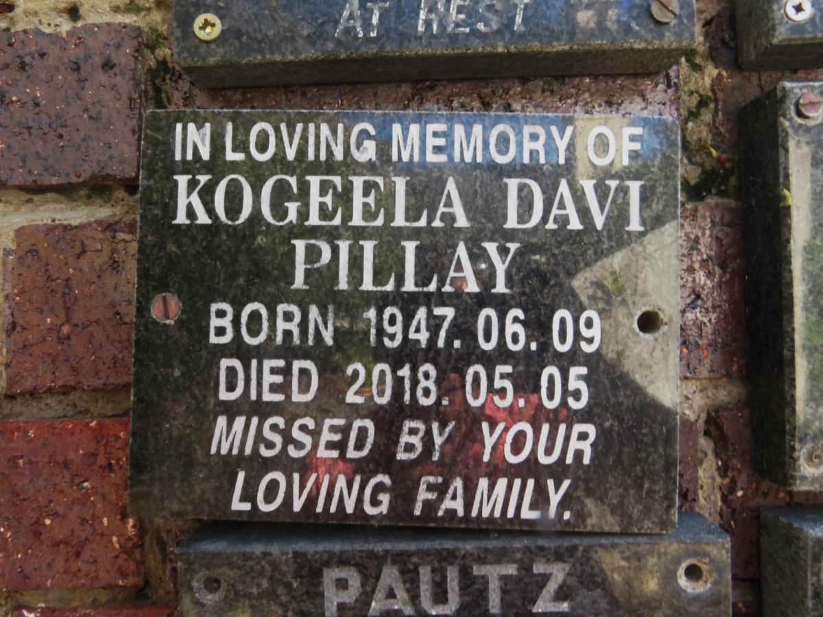 PILLAY Kogeela Davi 1947-2018