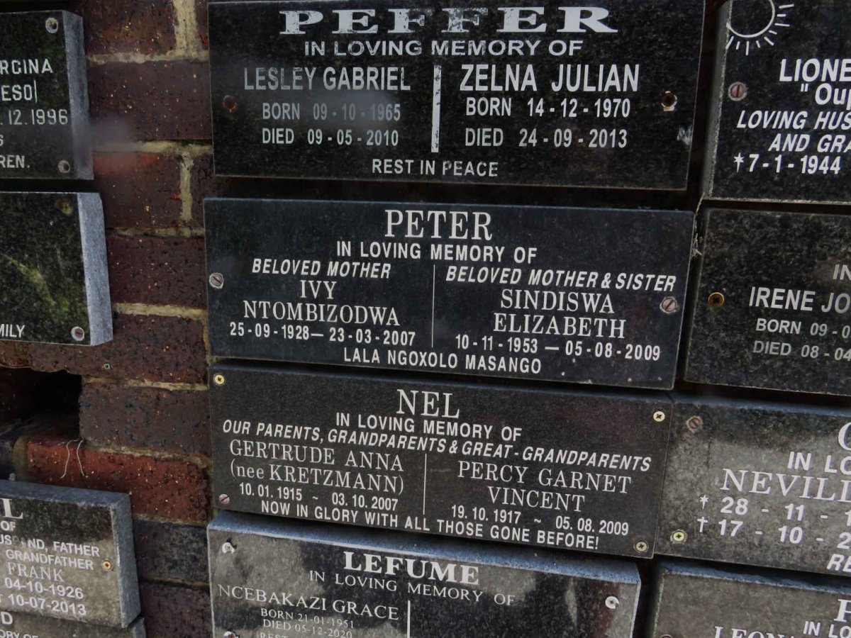 PETER Ivy Ntombizodwa 1928-2007 :: PETER Sindiswa Elizabeth 1953-2009