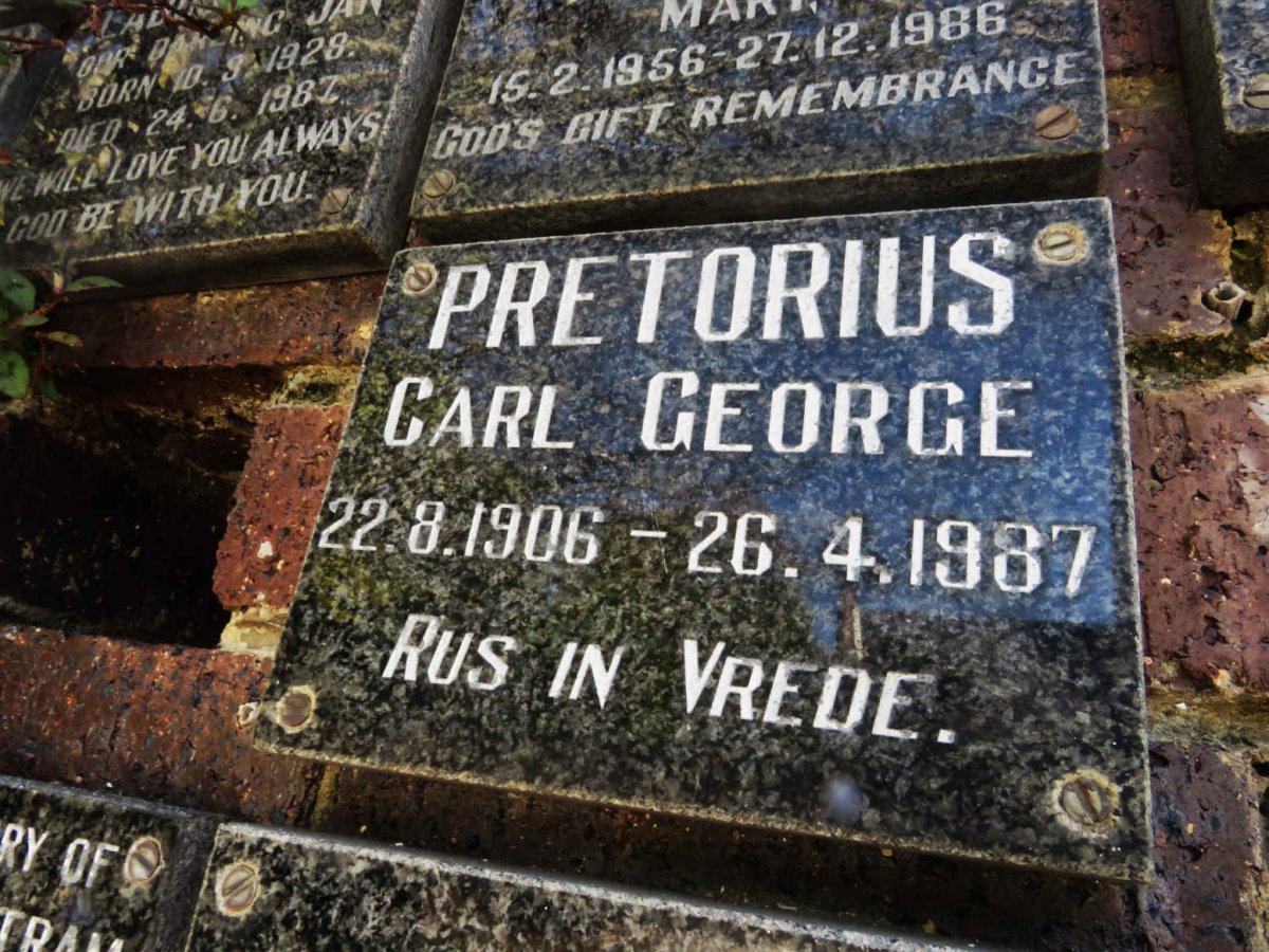 PRETORIUS Carl George 1906-1987