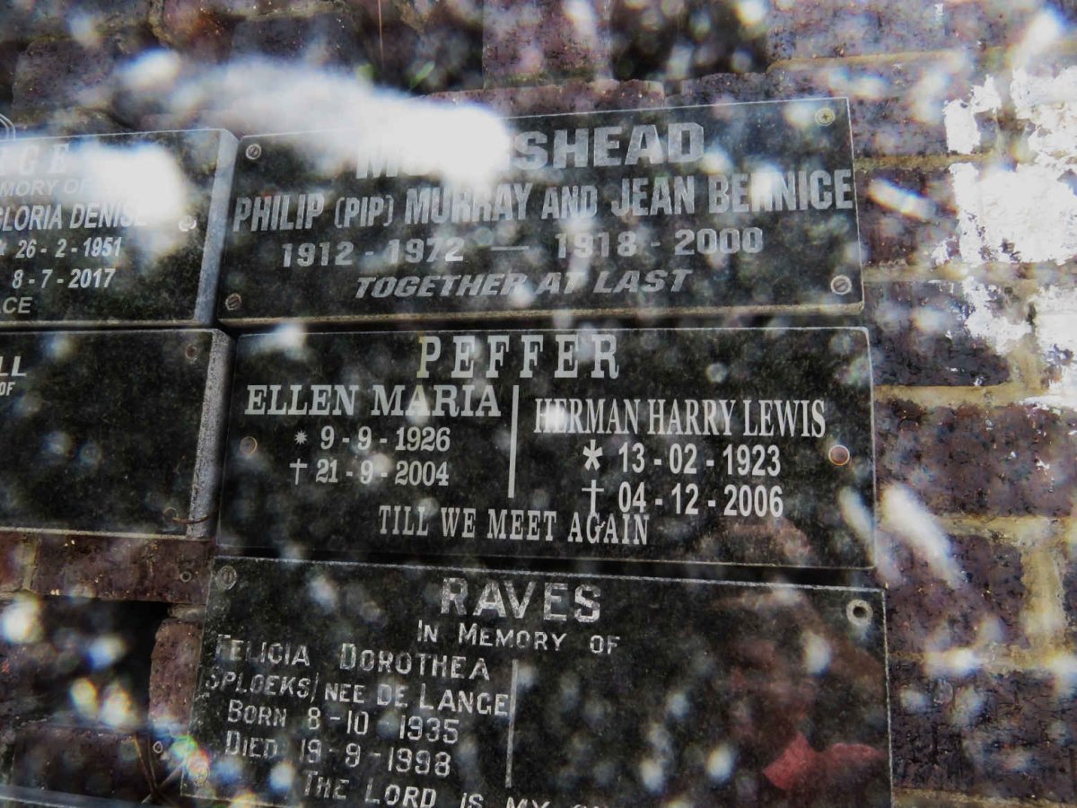 PEFFER Herman Harry Lewis 1923-2006 &amp; Ellen Maria 1926-2004