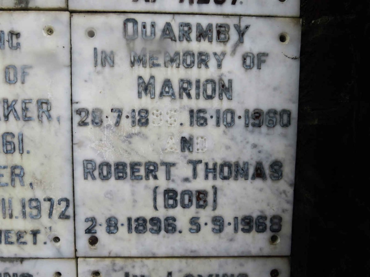 QUARMBY Robert Thomas 1896-1968 &amp; Marion 1895-1960