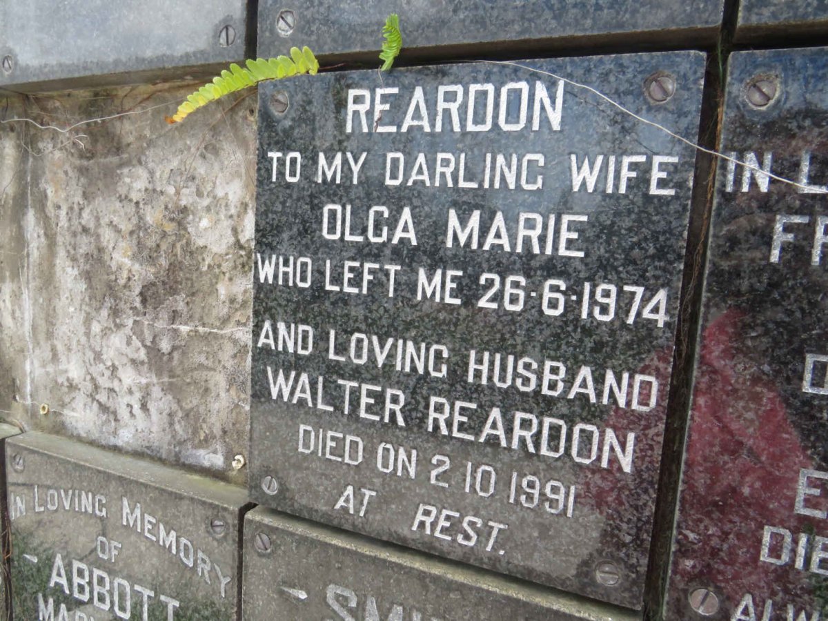 REARDON Walter -1991 &amp; Olga Marie -1974