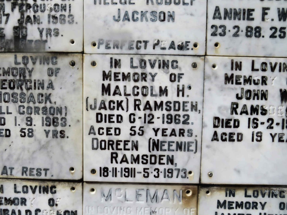RAMSDEN Malcolm H. -1962 &amp; Doreen 1911-1973