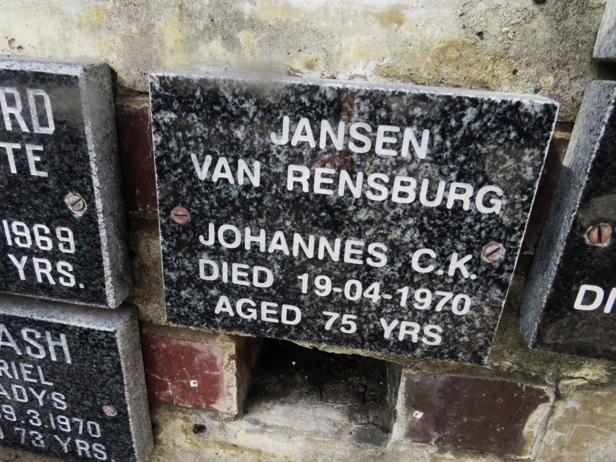 RENSBURG Johannes C.K., Jansen van -1970