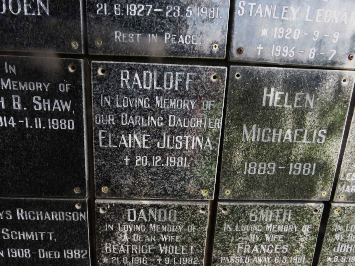 RADLOFF Elaine Justina -1981