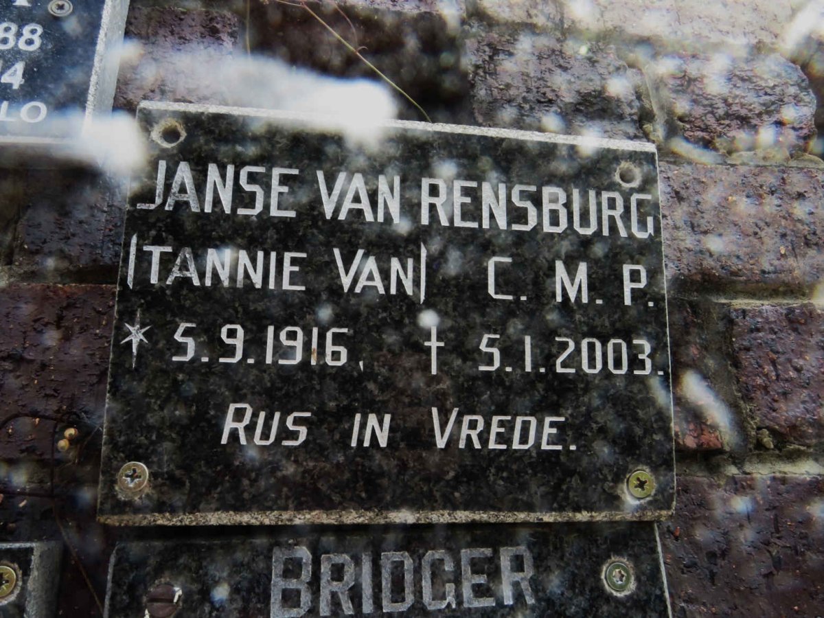 RENSBURG C.M.P., Janse van 1916-2003