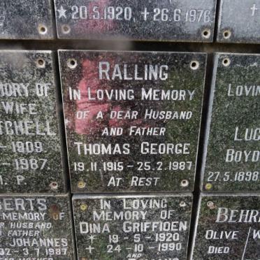 RALLING Thomas George 1915-1987