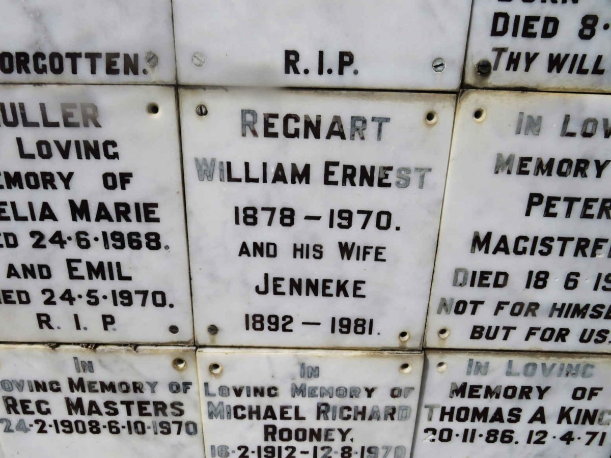 REGNART William Ernest 1878-1970 &amp; Jenneke 1892-1981