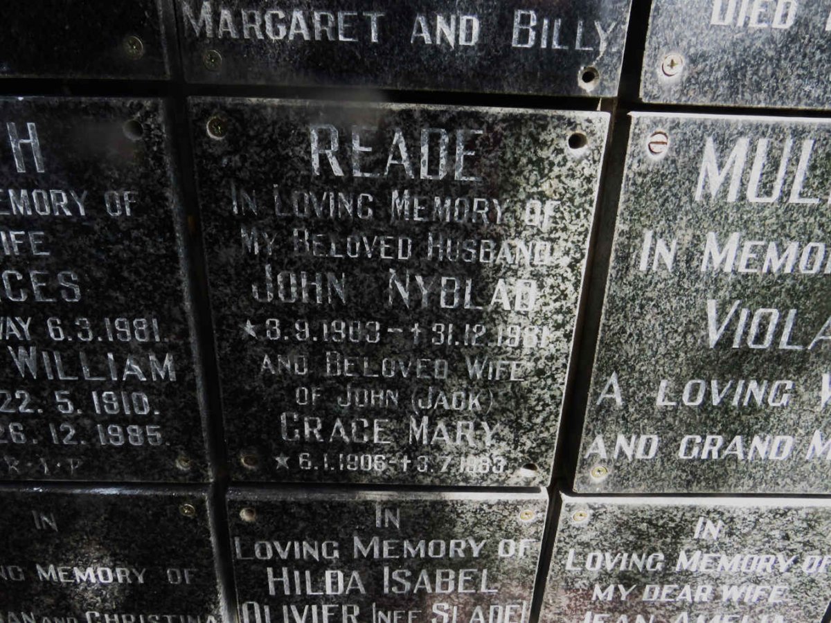 READE John Nyblad 1903-1981 &amp; Grace Mary 1906-1983