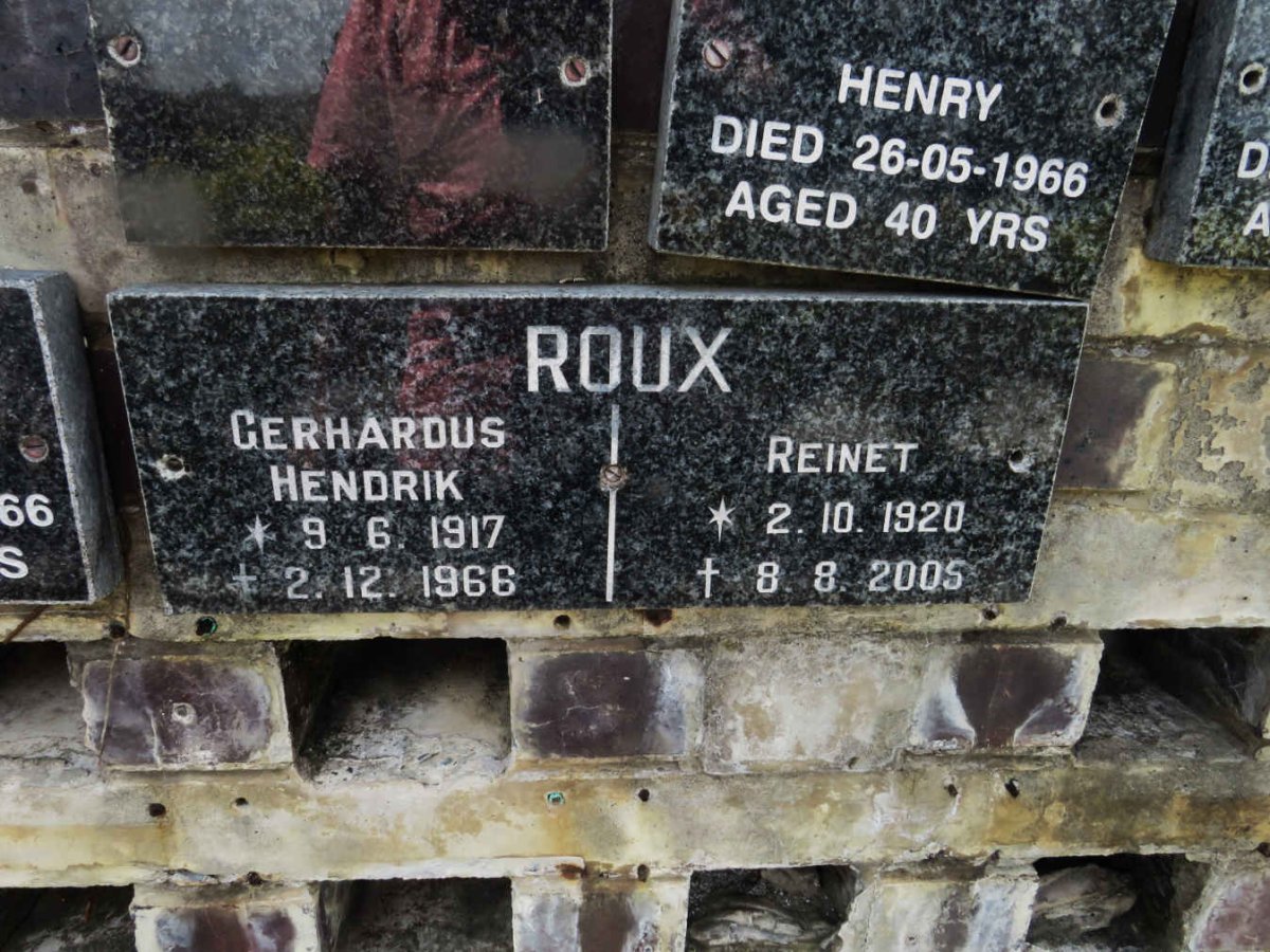 ROUX Gerhardus Hendrik 1917-1966 &amp; Reinet 1920-2005