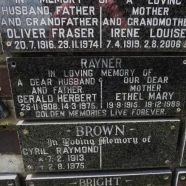 RAYNER Gerald Herbert 1908-1975 &amp; Ethel Mary 1915-1989