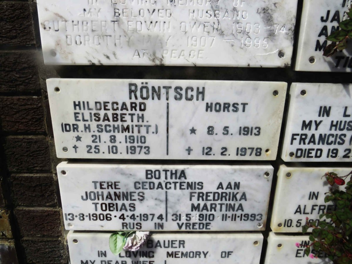RONTSCH Horst 1913-1978 &amp; Hildegard Elisabeth 1910-1973
