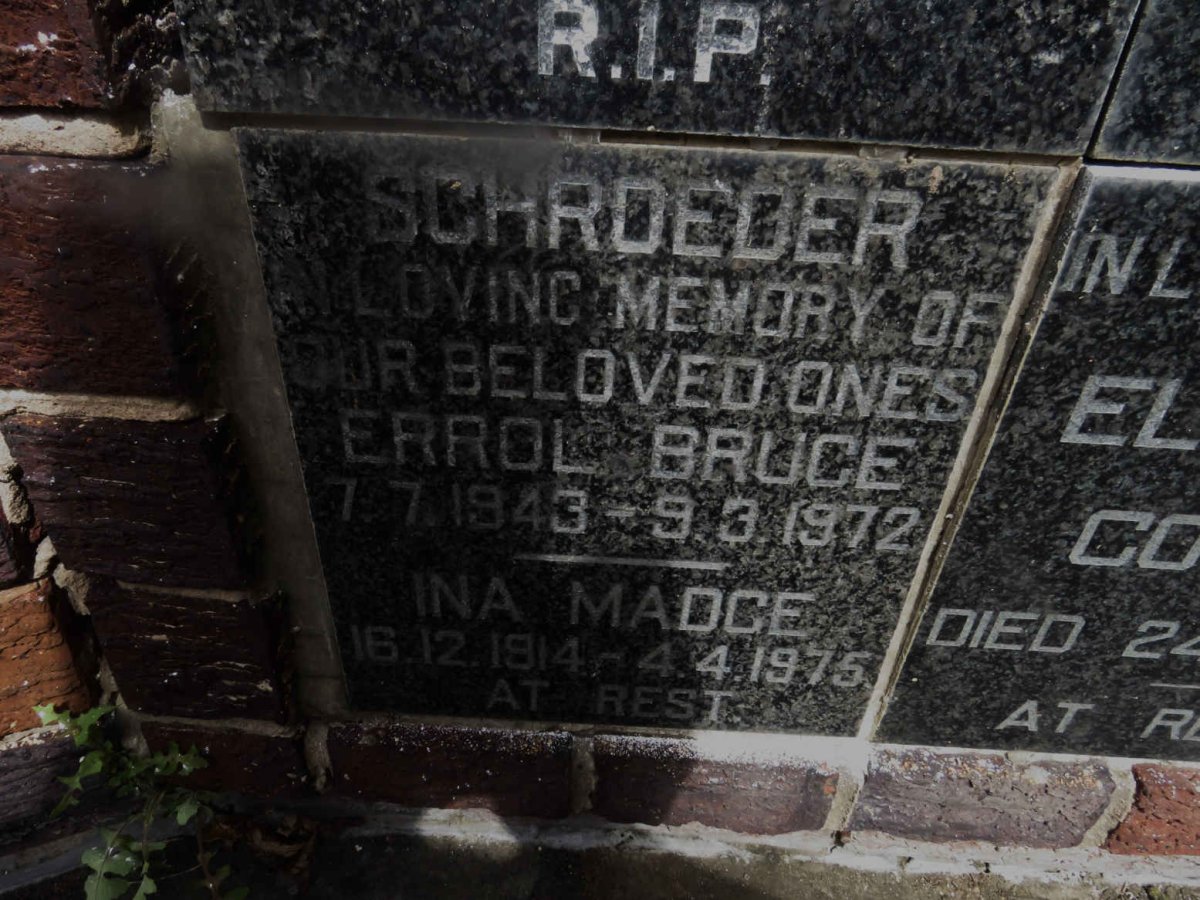 SCHROEDER Errol Bruce 1943-1972 :: SCHROEDER Ina Madge 1914-1975