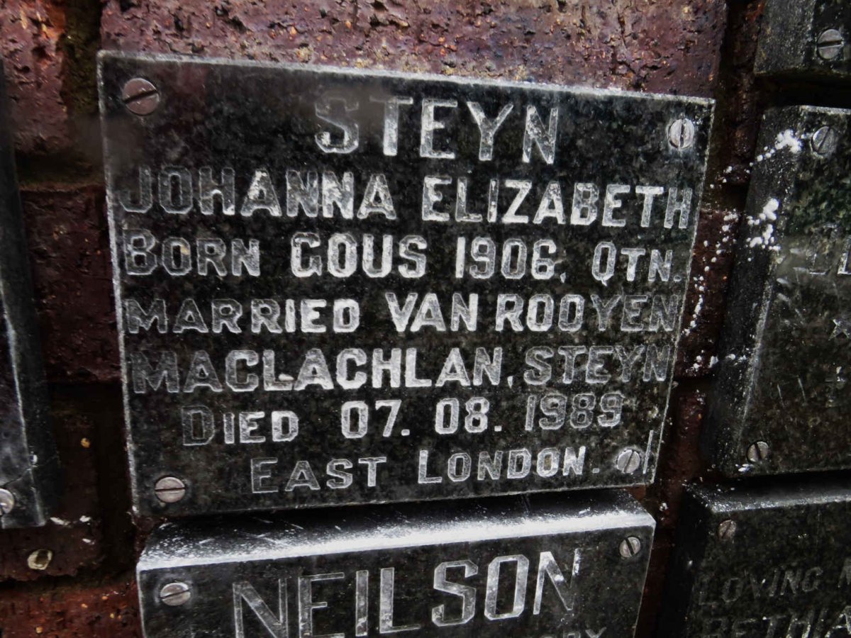 STEYN Johanna Elizabeth nee GOUS 1906-1989