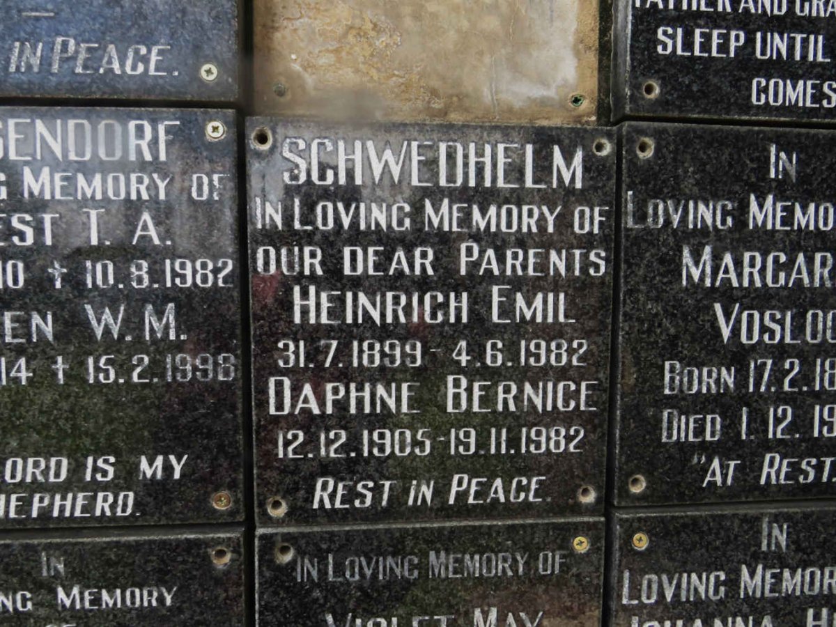 SCHWEDHELM Heinrich Emil 1899-1982 &amp; Daphne Bernice 1905-1982
