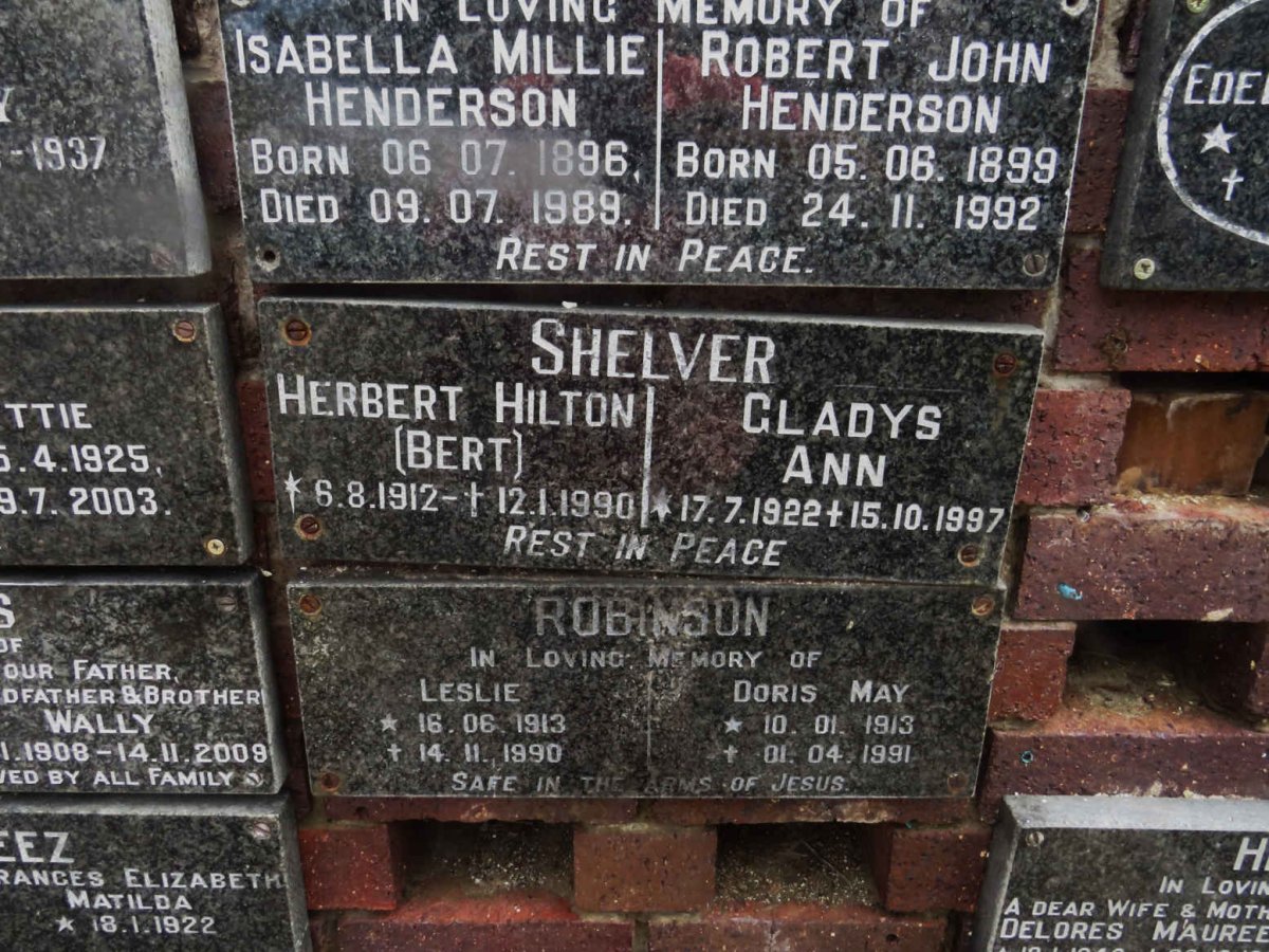 SHELVER Herbert Hilton 1912-1990 &amp; Gladys Ann 1922-1997