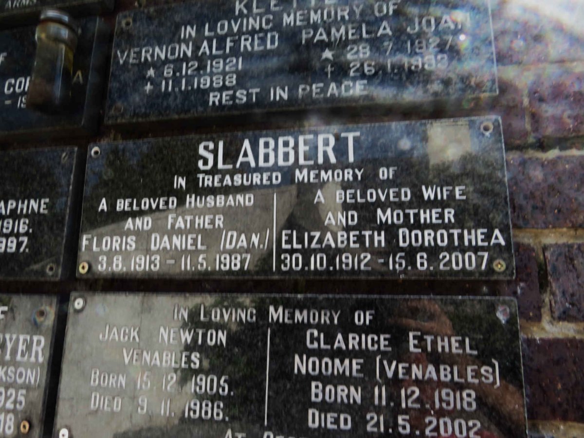 SLABBERT Floris Daniel 1913-1987 &amp; Elizabeth Dorothea 1912-2007