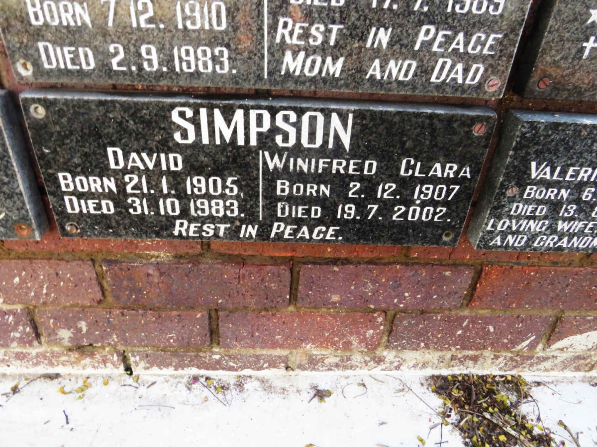 SIMPSON David 1905-1983 &amp; Winifred Clara 1907-2002
