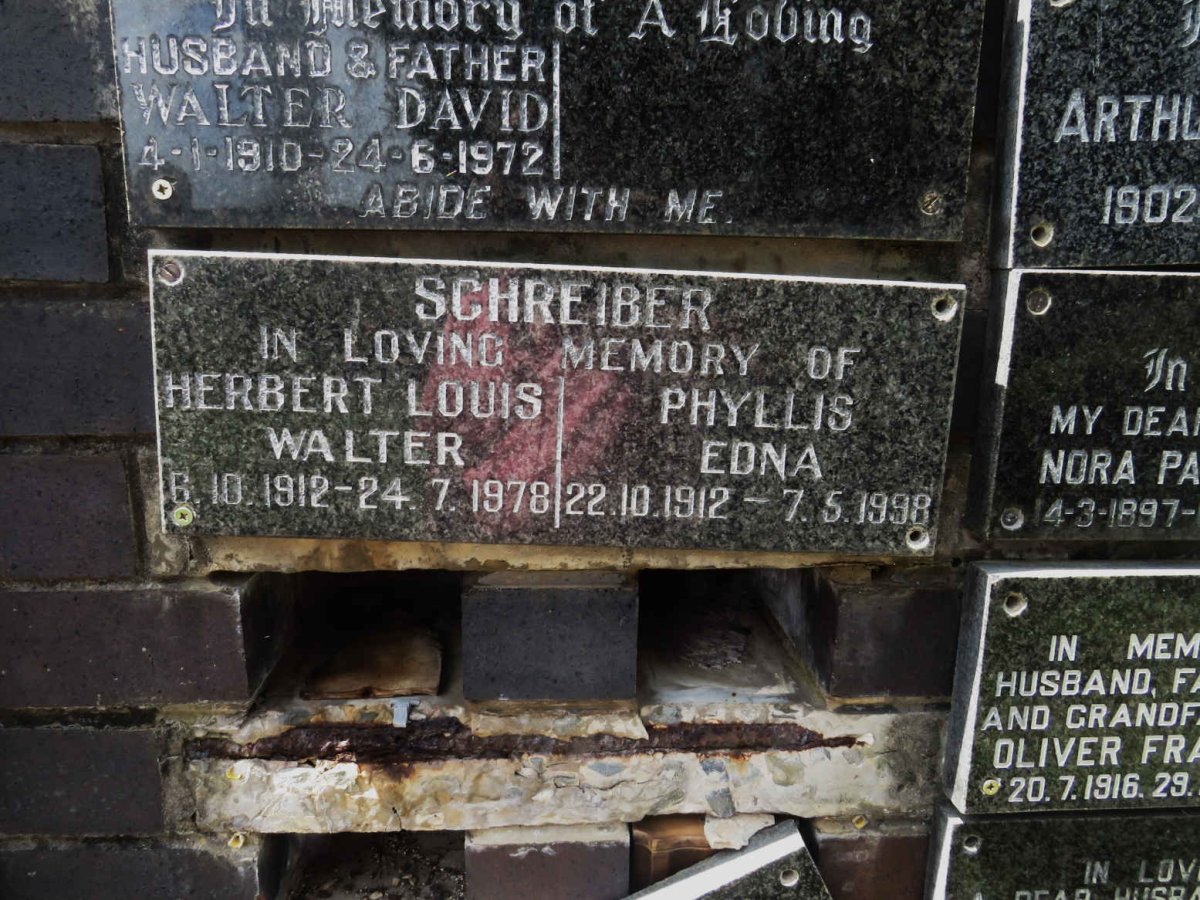 SCHREIBER Herbert Louis Walter 1912-1978 &amp; Phyllis Edna 1912-1998