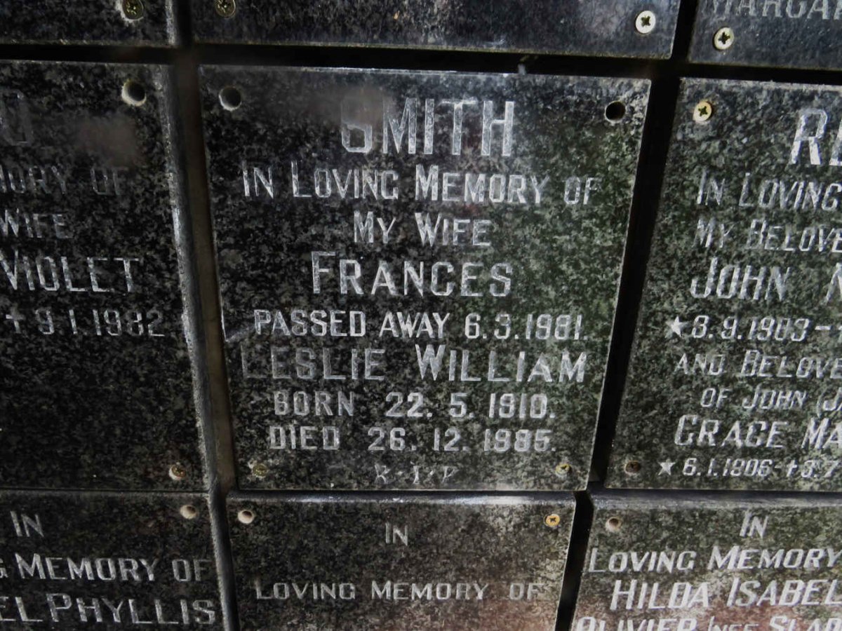 SMITH Leslie William 1910-1985 &amp; Francis -1981