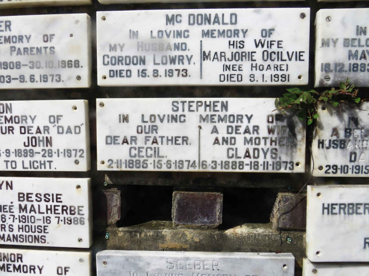 STEPHEN Cecil 1885-1974 &amp; Gladys 1888-1973