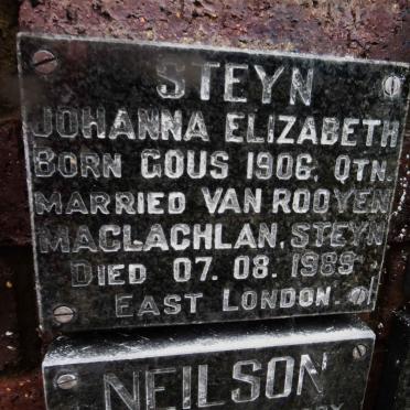 STEYN Johanna Elizabeth nee GOUS 1906-1989