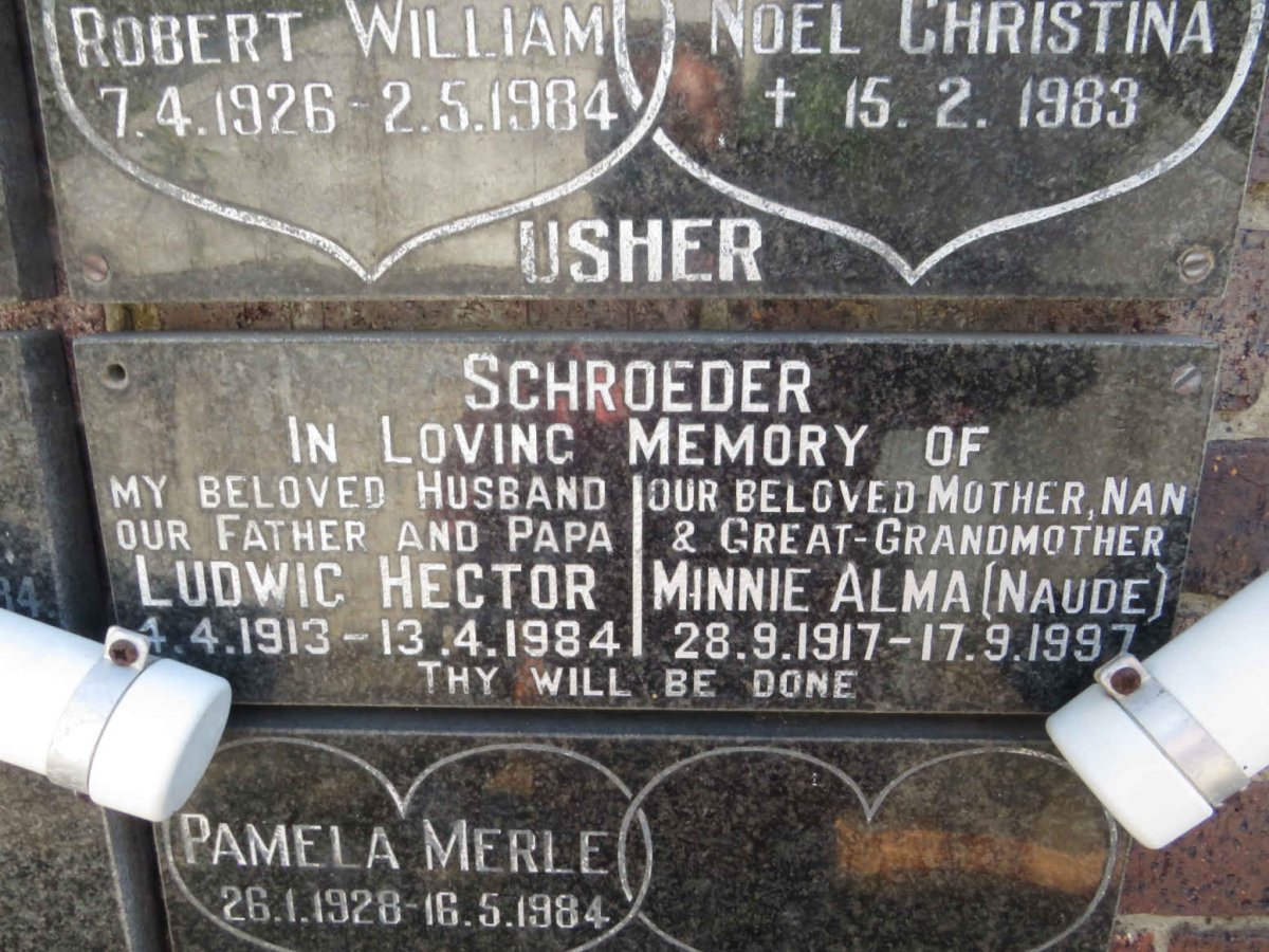 SCHROEDER Ludwig Hector 1913-1984 &amp; Minnie Alma NAUDE 1917-1997