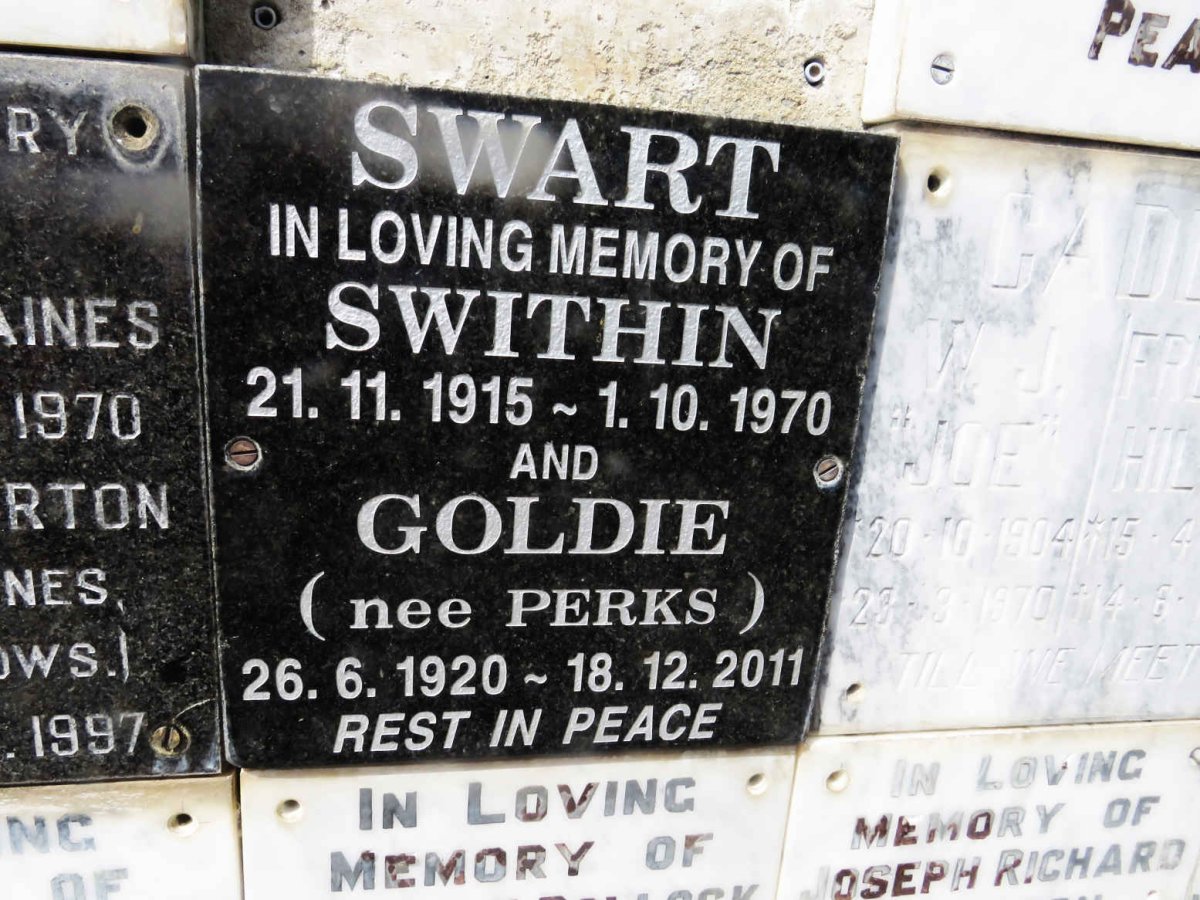 SWART Swithin 1915-1970 &amp; Goldie PERKS 1920-2011