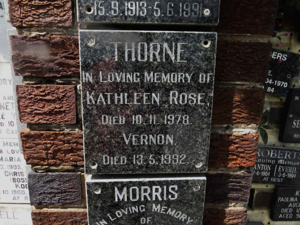 THORNE Vernon -1992 &amp; Kathleen Rose -1978