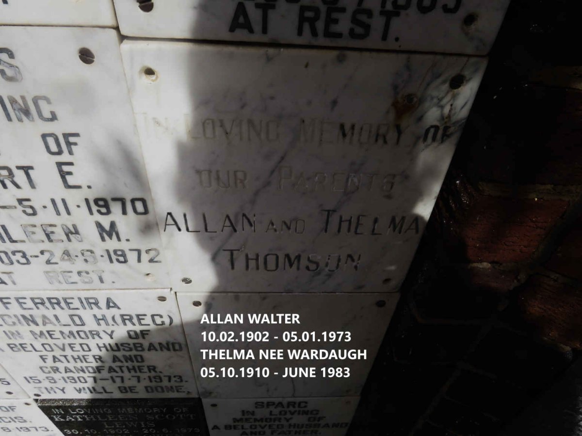 THOMSON Allan Walter 1902-1973 &amp; Thelma WARDAUGH 1910-1982