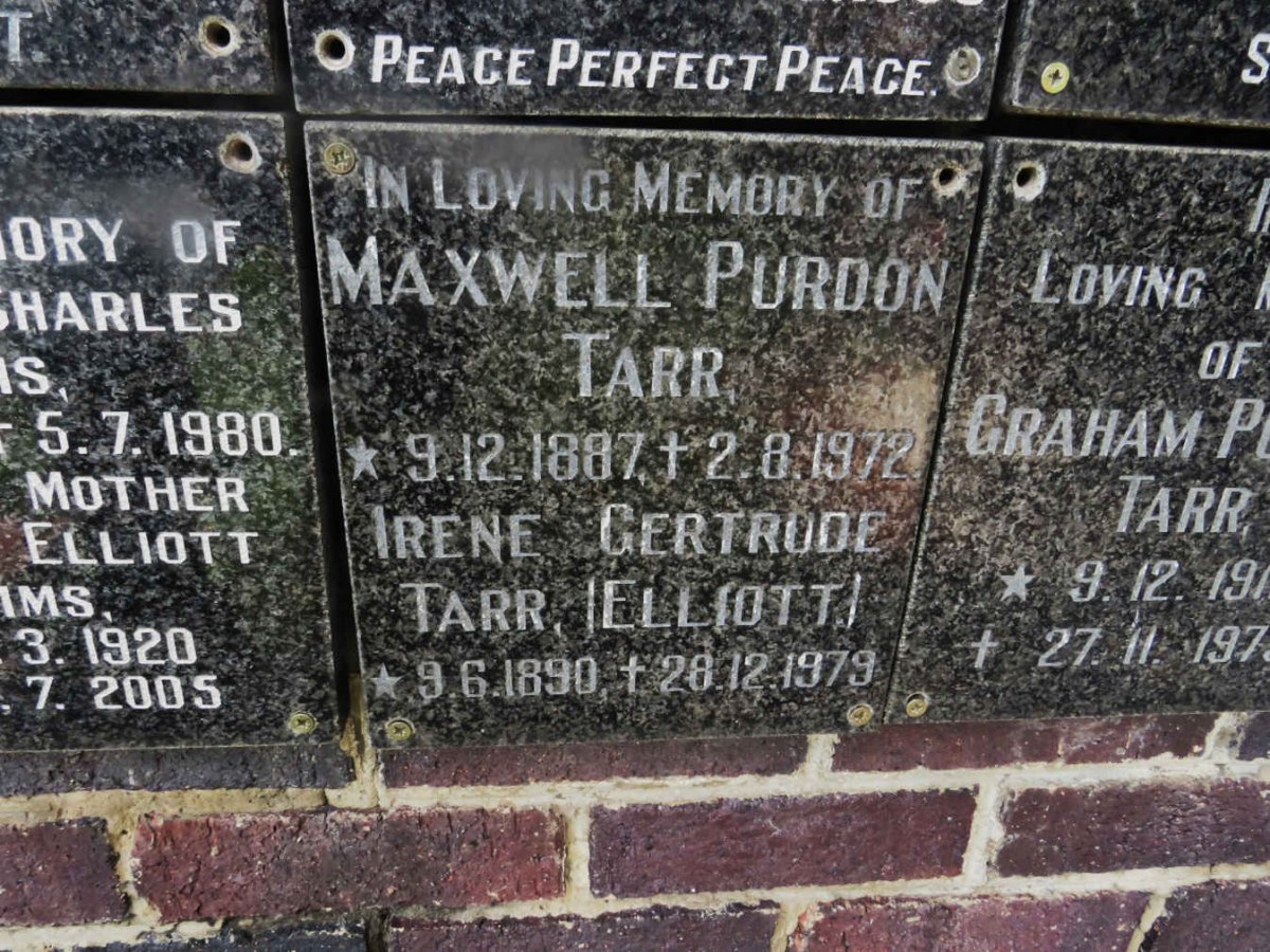TARR Maxwell Purdon 1887-1972 &amp; Irene Gertrude ELLIOT 1890-1979