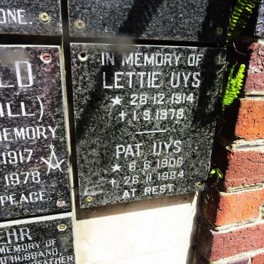 UYS Pat 1906-1984 &amp; Lettie 1914-1978