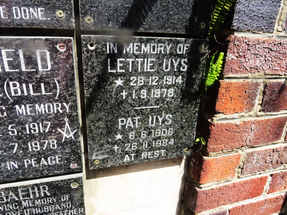 UYS Pat 1906-1984 &amp; Lettie 1914-1978