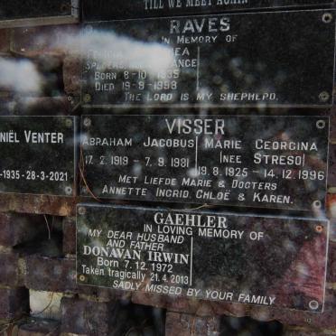 VISSER Abraham Jacobus 1919-1981 &amp; Marie Georgina STRESO 1925-1996