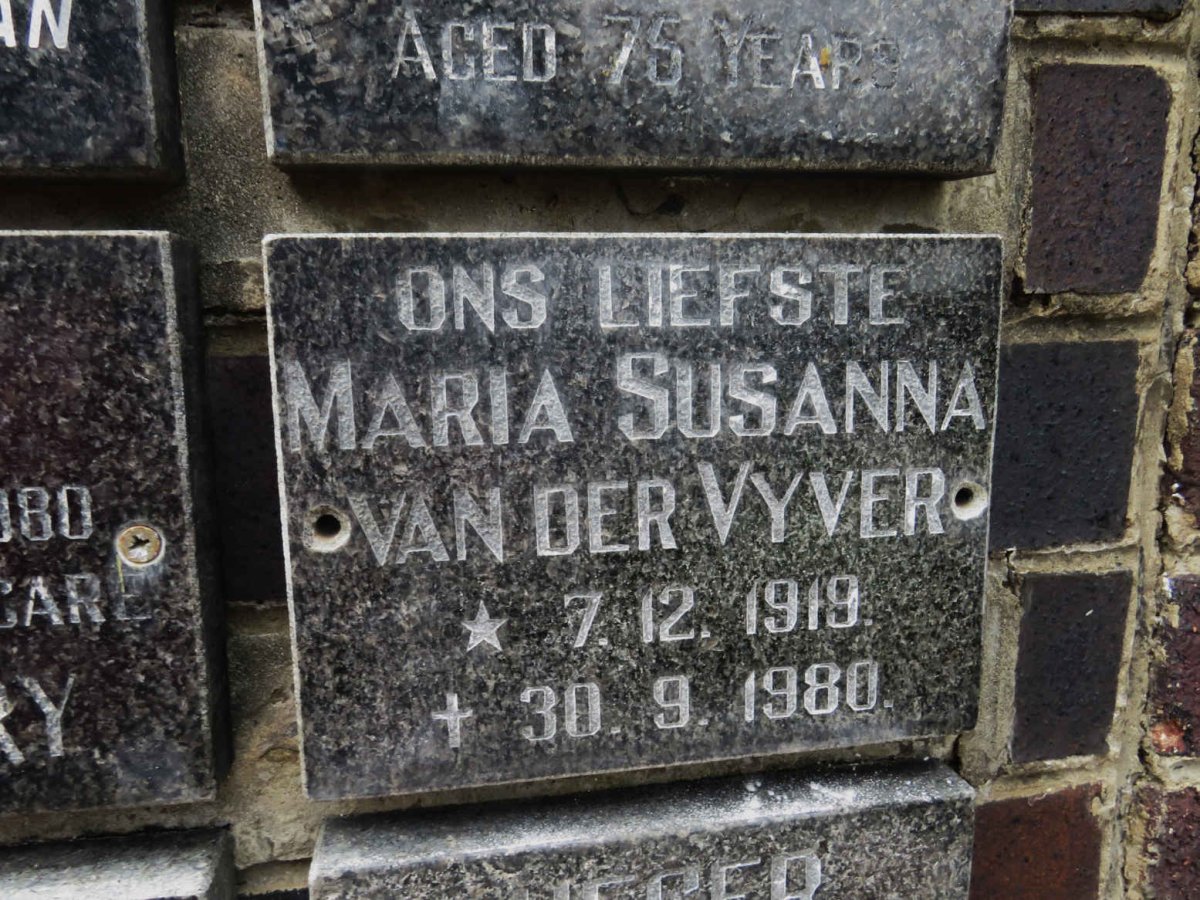 VYVER Maria Susanna, van der 1919-1980