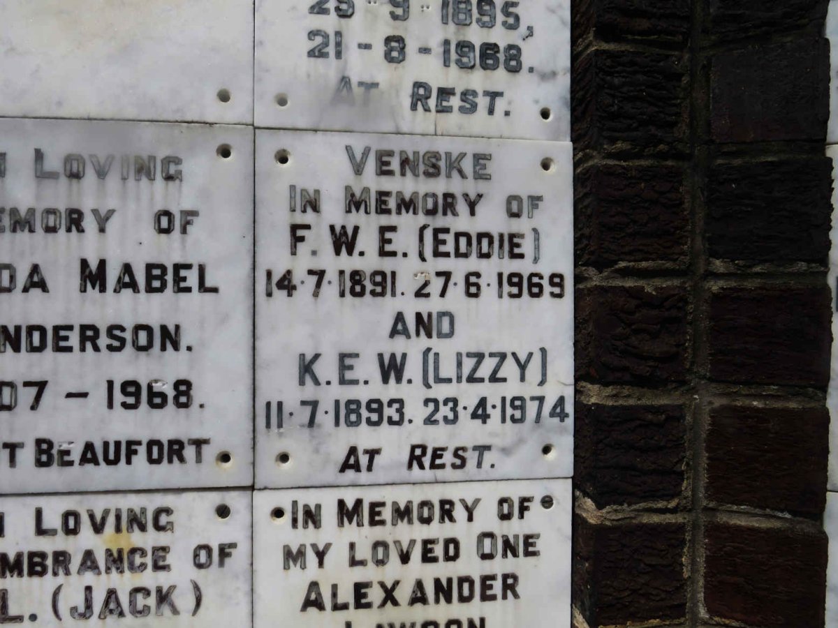 VENSKE F.W.E. 1891-1969 &amp; K.E.W. 1893-1974