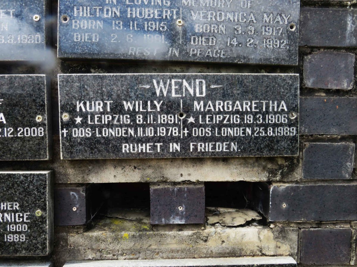 WEND Kurt Willy 1891-1978 &amp; Margaretha 1906-1989