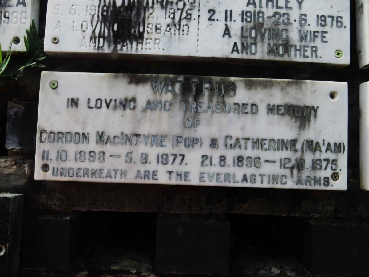 WATTRUS Gordon MacIntyre 1898-1977 &amp; Catherine 1896-1975