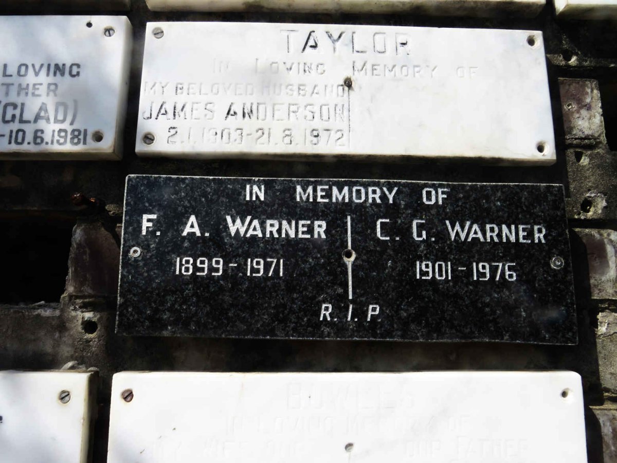 WARNER F.A. 1899-1971 &amp; C.G. 1901-1976