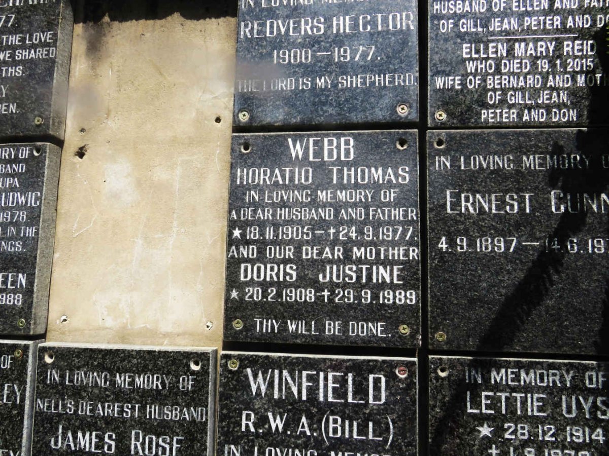 WEBB Horatia Thomas 1905-1977 &amp; Doris Justine 1908-1989