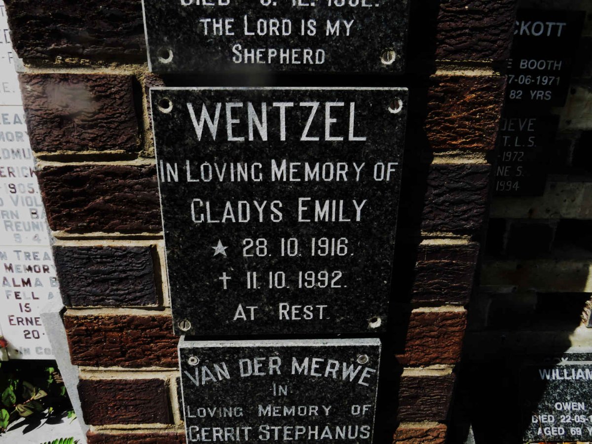 WENTZEL Gladys Emily 1916-1992